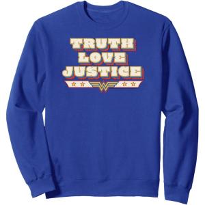 imageAmazon Essentials DC Comics Wonder Woman Truth Love Justice SweatshirtRoyal Blue