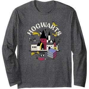 imageAmazon Essentials Harry Potter Hogwarts Castle Smiling Icons Long Sleeve TShirtDark Heather Grey