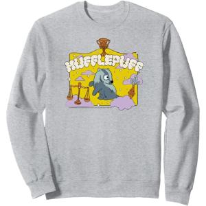 imageAmazon Essentials Harry Potter Hogwarts Hufflepuff House Cartoon Scene SweatshirtHeather Grey