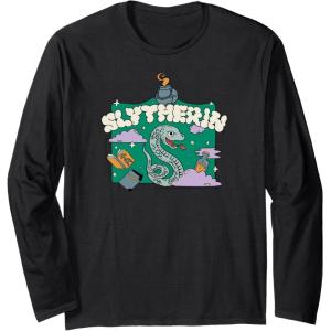 imageAmazon Essentials Harry Potter Hogwarts Slytherin House Cartoon Scene Long Sleeve TShirtBlack