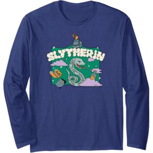 imageAmazon Essentials Harry Potter Hogwarts Slytherin House Cartoon Scene Long Sleeve TShirtNavy Blue