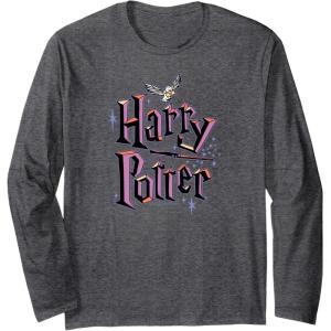 imageAmazon Essentials Harry Potter Multicolor Purple Logo Long Sleeve TShirtDark Heather Grey