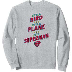 imageAmazon Essentials DC Comics Its a Bird Its a Plane Its Superman SweatshirtHeather Grey