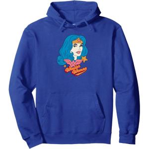 imageAmazon Essentials DC Comics Wonder Woman Comic Portrait Pullover HoodieRoyal Blue