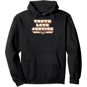 imageAmazon Essentials DC Comics Wonder Woman Truth Love Justice Pullover HoodieBlack