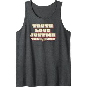 imageAmazon Essentials DC Comics Wonder Woman Truth Love Justice Tank TopDark Heather Grey