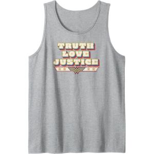 imageAmazon Essentials DC Comics Wonder Woman Truth Love Justice Tank TopHeather Grey