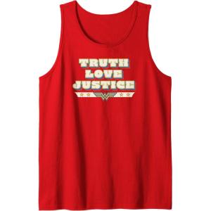 imageAmazon Essentials DC Comics Wonder Woman Truth Love Justice Tank TopRed
