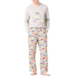 imageAmazon Essentials Disney  Marvel  Star Wars Mens Flannel Pajama Sleep SetsMarvel Holiday Bricks