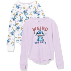 imageAmazon Essentials Disney  Marvel  Star Wars  Frozen Girls and Toddlers LongSleeve Thermal TShirts Pack of 2Stitch Pizza