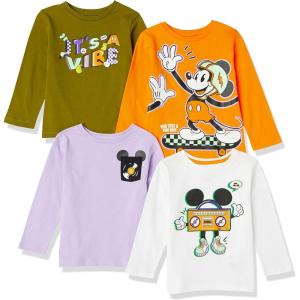 imageAmazon Essentials Disney  Marvel  Star Wars Boys and Toddlers LongSleeve TShirts Previously Spotted Zebra Pack of 4Mickey Vibes