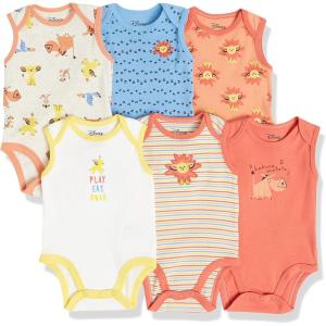 imageAmazon Essentials Disney  Marvel  Star Wars Unisex Babies Sleeveless Bodysuits Pack of 6Lion King Play Eat Roar
