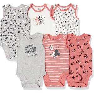 imageAmazon Essentials Disney  Marvel  Star Wars Unisex Babies Sleeveless Bodysuits Pack of 6Mickey Expressions