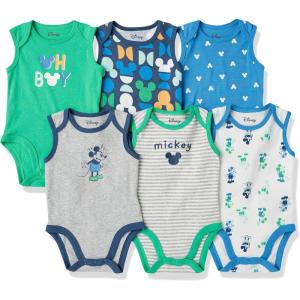 imageAmazon Essentials Disney  Marvel  Star Wars Unisex Babies Sleeveless Bodysuits Pack of 6Mickey Oh Boy