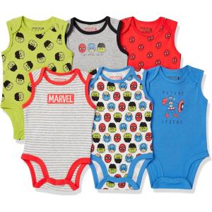 imageAmazon Essentials Disney  Marvel  Star Wars Unisex Babies Sleeveless Bodysuits Pack of 6Multicolor Marvel Friends