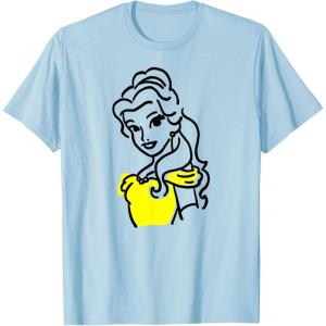 imageAmazon Essentials Mens Princess Belle Linework Portrait TShirt White SmallBaby Blue