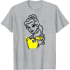 imageAmazon Essentials Mens Princess Belle Linework Portrait TShirt White SmallHeather Grey
