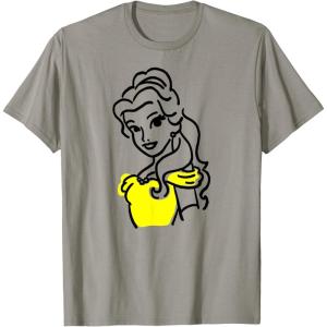 imageAmazon Essentials Mens Princess Belle Linework Portrait TShirt White SmallSlate Grey
