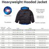 imageAmazon Essentials Babies Toddlers and Boys Heavyweight Hooded Puffer JacketBlack Cobalt Blue Color Block