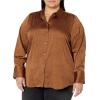 imageAmazon Essentials Womens RegularFit Satin Button Down Blouse Available in Plus SizeDark Chestnut Brown Leopard