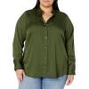 imageAmazon Essentials Womens RegularFit Satin Button Down Blouse Available in Plus SizeDark Olive