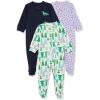 imageAmazon Essentials Unisex Toddlers and Babies Cotton SnugFit Footed Sleeper Pajamas MultipacksEcru Festive TreeNavyPurple Dots
