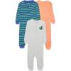 imageAmazon Essentials Unisex Toddlers and Babies SnugFit Cotton Footless Sleeper Pajamas MultipacksBlue Green StripeCream SquirrelOrange Dots