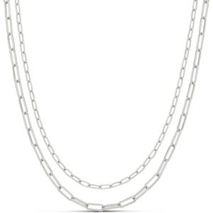 imageAmazon Essentials 14K Gold Plated Layered 2 Row Chain NecklaceSilver