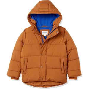 imageAmazon Essentials Babies Toddlers and Boys Heavyweight Hooded Puffer JacketLight Brown