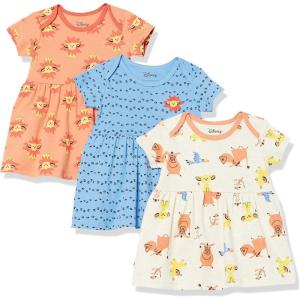 imageAmazon Essentials Disney  Marvel  Star Wars  Princess Babies Toddlers and Girls Dresses Pack of 3Lion King Play Eat Roar