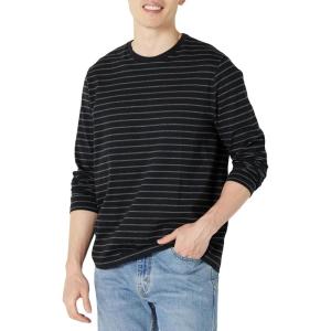 imageAmazon Essentials Mens RegularFit Crewneck TShirts LongSleeveBlack Charcoal Heather Stripe