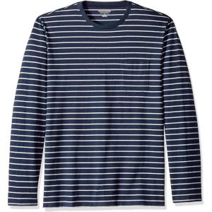 imageAmazon Essentials Mens RegularFit Crewneck TShirts LongSleeveLight Grey Heather Navy Stripe