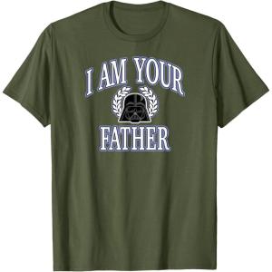 imageAmazon Essentials Star Wars Mens Darth Vader I Am Your Father Collegiate Crest TShirt Black SmallOlive Green