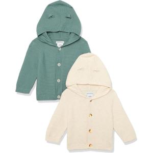 imageAmazon Essentials Unisex Babies Hooded Sweater Pack of 2Dark Sage GreenOatmeal