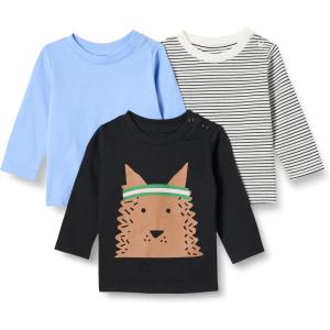 imageAmazon Essentials Unisex Babies RelaxedFit 100 Cotton LongSleeve TShirts Pack of 3BlueDogStripe