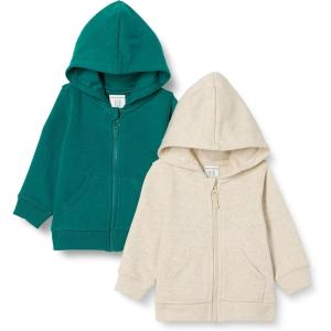 imageAmazon Essentials Unisex Toddlers and Babies French Terry ZipUp Hoodie MultipacksOatmeal HeatherDark Emerald Green