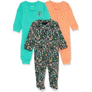 imageAmazon Essentials Unisex Toddlers and Babies SnugFit Cotton Footless Sleeper Pajamas MultipacksAqua GreenBlack FolkloricOrange Dots