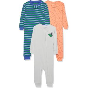 imageAmazon Essentials Unisex Toddlers and Babies SnugFit Cotton Footless Sleeper Pajamas MultipacksBlue Green StripeCream SquirrelOrange Dots