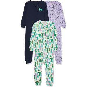 imageAmazon Essentials Unisex Toddlers and Babies SnugFit Cotton Footless Sleeper Pajamas MultipacksEcru Festive TreeNavyPurple Dots