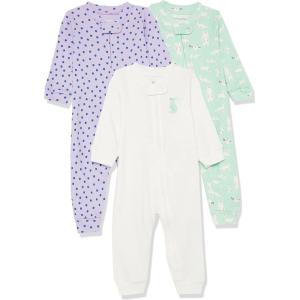 imageAmazon Essentials Unisex Toddlers and Babies SnugFit Cotton Footless Sleeper Pajamas MultipacksMint Green Forest AnimalsPurple DotsWhite