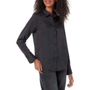 imageAmazon Essentials Womens RegularFit Satin Button Down Blouse Available in Plus SizeBlack