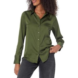 imageAmazon Essentials Womens RegularFit Satin Button Down Blouse Available in Plus SizeDark Olive