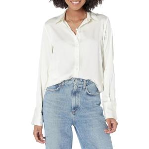 imageAmazon Essentials Womens RegularFit Satin Button Down Blouse Available in Plus SizeEggshell
