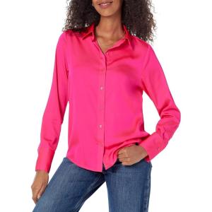 imageAmazon Essentials Womens RegularFit Satin Button Down Blouse Available in Plus SizeNeon Pink