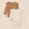 imageAmazon Essentials Baby Girls LongSleeved Ruffle Bodysuits Pack of 2Pale PeachLion and Pony