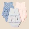 imageAmazon Essentials Baby Girls Sleeveless Bodysuit Dress Pack of 3Pale PinkBlue Posey Floral