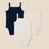 imageAmazon Essentials Baby Girls Sleeveless Bodysuits Pack of 3Oatmeal HeatherNavyDots