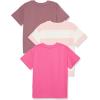 imageAmazon Essentials Unisex Kids and Toddlers Modern ShortSleeve TShirt Pack of 3Dusty RosePink Text PrintWhite Rugby Stripe
