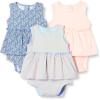 imageAmazon Essentials Baby Girls Sleeveless Bodysuit Dress Pack of 3Pale PinkBlue Posey Floral
