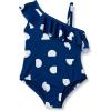 imageAmazon Essentials Girls and Toddlers Asymmetric Frill OnePiece SwimsuitDeep Blue Ivory Abstract Dots